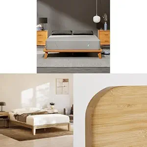 Siena 14” Twin XL Mattress, 2 Bonus Pillows, Bamboo Bed Frame & Headboard - Natural Color - Medium Firm Memory Foam - Premium Pressure Relieving Layers - Easy Tool Free Set Up - Holds Up To 600 Pounds