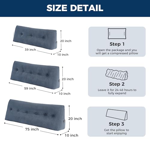 Wedge Pillow Headboard Twin, Triangular Headboard Pillow, Wedge Headboard Pillow for Bed Sofa, Daybed Pillows for Sitting up, Reading or Working with Removable Cover, Navy