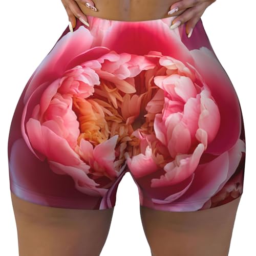 peonyony Pattern Sports Shorts, high Elastic Slim Fitness Pants, Suitable for Yoga/Leisure/Daily wear