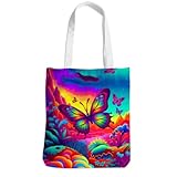 Butterfly Canvas Tote Bag, Motivational Friendship & Birthday Gift for Women & Girls, Cute Reusable Beach & Travel Grocery Bag