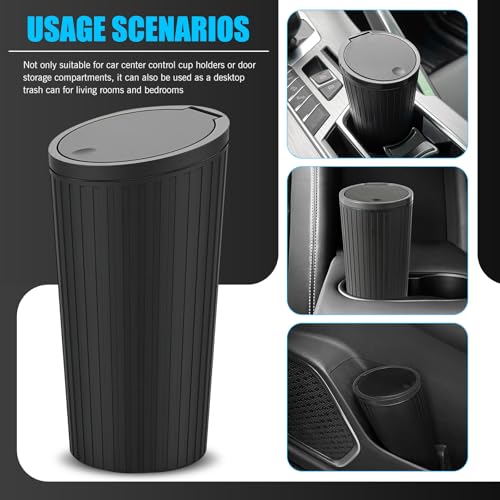 Image of 1 PC Car Trash Can with Lid, 6.4 inch x 2.5 inch Leak-Proof Sealed Isolation Odor Storage Bin for Cup Holders, Flip Lid One-Handed Operation Multi-Function Organizer, Universal for Cars Home (Black)