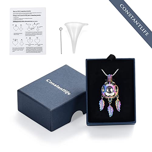 Constantlife Dreamcatcher Urn Necklace For Ashes Pet Cremation Jewelry 316L Stainless Steel Hollow Paw Locket Memorial Pendant Dog Cat Keepsake Gift For Women Men (Colorful-Silver) #TOP6