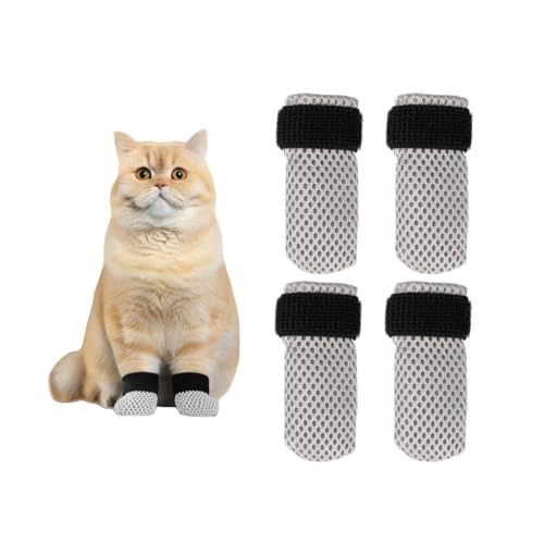4 PCS Socks to Prevent Licking Paws Cat Claw Caps Booties and Paw Protectors for Hardwood Floors Anti Slip Hot Pavement Grippy Senior Grip Boot Zapatos para Perros Scratching Small Cats Mittens Shoes