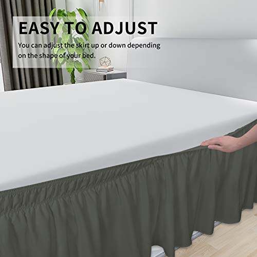 Easy-Going Bed Skirt For Queen Or King Size Bed, 18 Inch Tailored Drop, Fitted With Adjustable Elastic Belt, Convenient To Use Without Lift The Mattress (Queen/King, Dark Gray) #TOP4