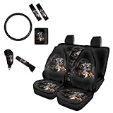 Forchrinse Dachshund Print Car Seat Covers Front Back for Women Men Full Sets 10pcs with 15'' Steering Wheel Cover/Seatbelt Strap Cover Universal Fit Car Accessories Sets for SUV Truck