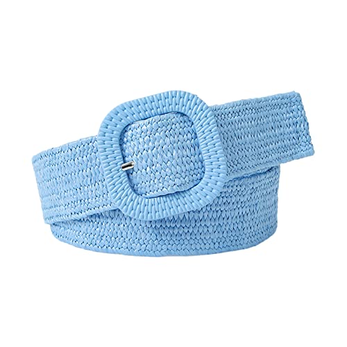 Vintage Straw Braided Wide Belt For Women Colorful Buckle Ladies Dress Belt Fashion Female Strap Accessories