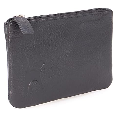 Catwalk Collection Handbags - Ladies Small Embossed Leather Coin Purse with Gift Box - RFID Protection - Zip Pouch with Credit Card and Coin Compartment - Mimi - Black Cover