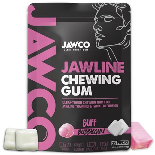 JAWCO Ultra-Tough Jawline Chewing Gum | Get a Stronger, Squarer Jawline | Bubblegum Jaw Training Hard Gum | 15X Strength | Chisel, Sculpt, Tone your Jaw | Facial Fitness Mewing Gum | 35 Pieces/Pack