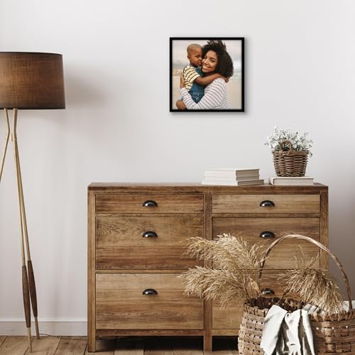Americanflat 12x12 Picture Frame with Polished Plexiglass - Streamline Collection - Thin Border Square Frame for Wall Display - Hanging Hardware Included - Black