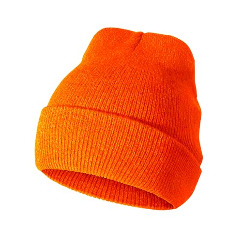Scotamalone Beanie Hat for Women Men Knit Cuffed Cap Orange