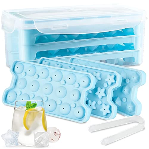 51-Pcs Ice Tray - Ice Cube Trays For Freezer Set Of 3 Shapes With Lock Box - Ice Trays For Freezer, Silicone Ice Cube Tray, Silicone Ice Cube Molds, Round Ice Cube Mold, Ice Cube Molds For Cocktails #TOP30