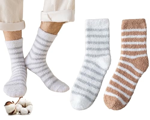 CHUNFO Womens Striped Slouch Socks Fuzzy Slipper Sock Cute Casual,Cotton,Loafers,Flats,Size5.5-11