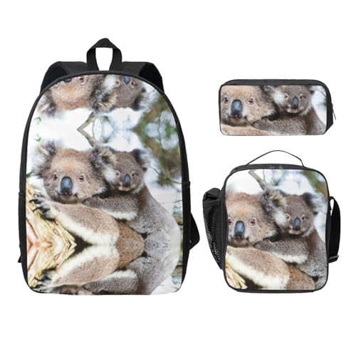 Sac à dos koala collège sac à livres léger noir 3 pièces avec pochette repas et trousse
