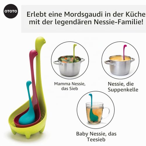 OTOTO Nessie Family Küchenhelfer Set – Suppenkelle, Sieblöffel & Tee-Infuser – BPA-frei, hitzebeständig, spülmaschinenfest… – Ansicht 3