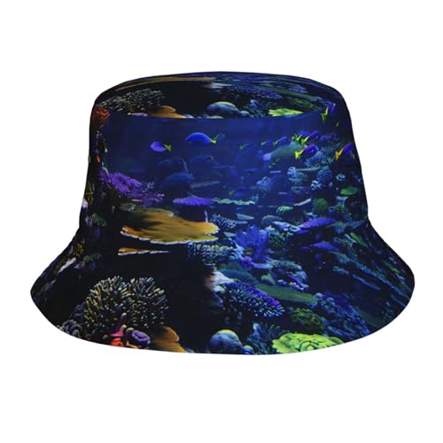 POEZJZW Chapeau bob avec impression colonie de corail sous-marin - Chapeau de soleil UV adapté pour le jardinage, la plage, le camping, la pêche