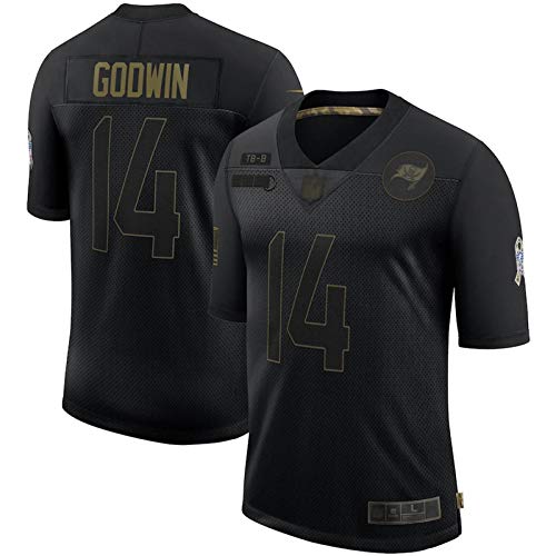 WOCTP Jerseys del fútbol Americano Godwin Buccaneer # 14, Casual Rugby Jersey Bordado Camiseta de Entrenamiento de Manga Corta Top Sport Black-M(175~180CM)