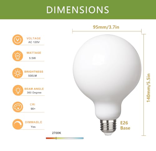 Image of G30 LED Globe Light Bulbs, E26 Base, Warm White 2700K, 2 Pack