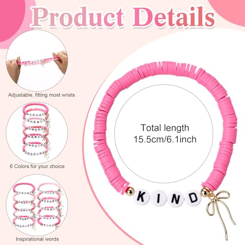 20 Pcs Inspirational Bracelets for Women Bulk Pink Preppy Friendship Bracelets Motivational Gifts for Student Friend2