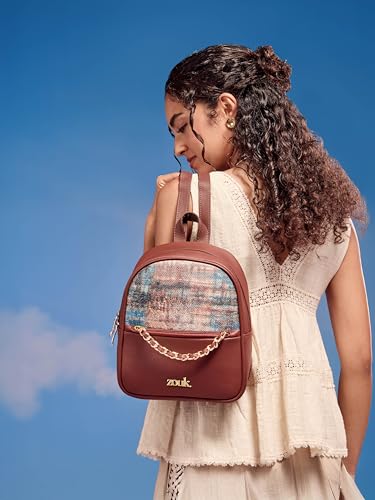 Image of ZOUK Mayra Mini Daypack | Stylish Vegan Leather Backpack for Women with Water-Resistant Lining | Handcrafted Small Day Bag with Gold Zip & Adjustable Straps |