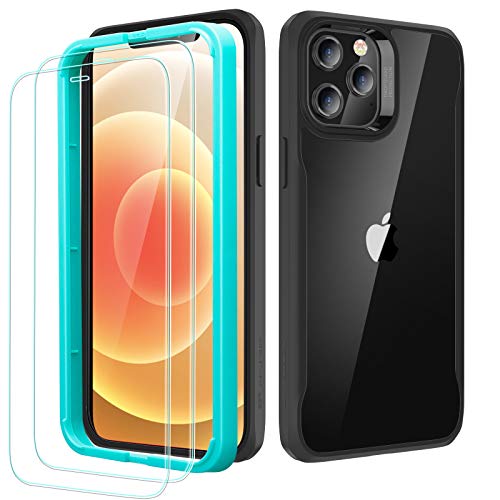 ESR Sidekick Series Designed for iPhone Case with Screen Protector [2 Glass Screen Protectors] [Ergonomic Protective Case] [Shock-Absorbing Corners] for iPhone 2020, 6.1-Inch, Black