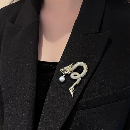 Image of Vintage Crystal Dragon Brooch Lapel Pin Decorative Safety pins for Clothing Rhinestone Animal Brooch Jewelry