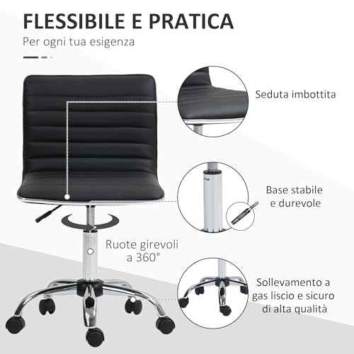 Sedia da Ufficio Ergonomica in Finta Pelle PU con Altezza Regolabile, Poltrona da Ufficio e Studio con Seduta Girevole e 5 Ruote, Nero - Sedia gaming - Immagine 5
