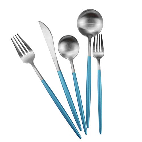 Gugrida Luxury Flatware, Royal 20 Piece Matte Blue Handle 18/10 Stainless Steel Tableware