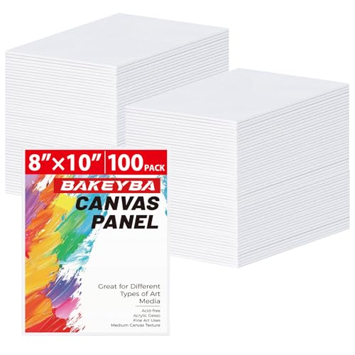 BAKEYBA 100 Pack 8x10 Inch Flat Canvas Boards for Painting Canvas Panels 100% Cotton White Blank Art Supplies for Acrylics Oil Gouache Tempera Paints