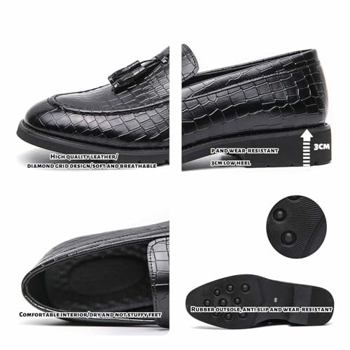 Men'S Classic Printed Oxford Loafers,Fashion Tassel Pointed Slip-On Business Dress Shoes,Comfortable Non-Slip Wedding Party Groom Shoes2