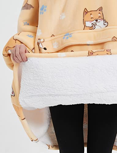 Image of KFUBUO Wearable Blanket Hoodie for Adults With Pocket All Patterns Dog | Sherpa, Fuzzy Blanket Hoodie, Oversized Sweatshirt Blanket, Kangaroo Pouch, Gifts for Mom, Cozy Gifts