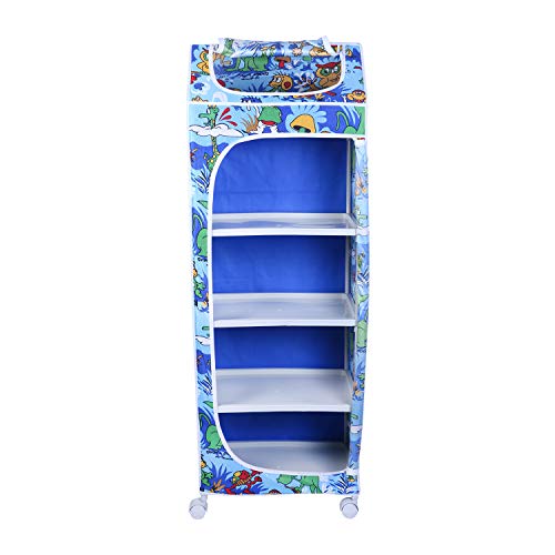 Image of Little One's | 5 Plastic Shelves Baby Foldable Wardrobe (Made in India), Unbreakable Material, (Steel Structure) | Jungle Blue | H5 /AB