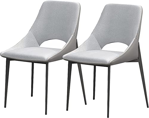 SJIALEN Modern Dining Chairs Set of 2, Carbon Steel Legs Living Room Side Chairs Technological Fabric Cushion Seat Back Kitchen Chairs Kitchen Chair (Color : Light Gray, Size : 41x50x82cm)