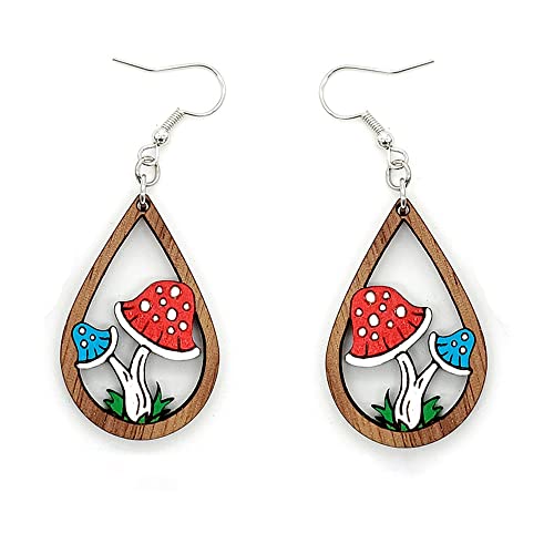 Cute Mushroom Dangle Drop Earrings For Women Girls Wood Dangle Hook Studs Teardrop Statement Earrings Fashion Jewelry Gifts #TOP20