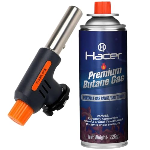 Image of HACER Automatic Camping Blowtorch with Butane Gas Canister Welding Fire Gun Multi-Functional Handheld Soldering Torch Adjustable Flame Kitchen Lighter for Welding Resin Art Baking