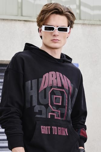Image of SNITCH Grind Men Casual Hoodie| Oversized Fit Hooded Neck Typographic Print Full Sleeve | Breathable 100% Cotton Terry Fabric for Streetwear