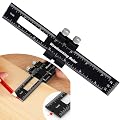 Professional Woodworking T-Type Scribing Ruler - 6 Inch Construction Measuring Tool With Slide Stops - Precision Pocket T-Track Metal Inch/Metric Ruler