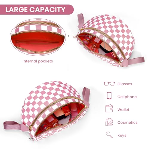 Image of hibear Checkered Crossbody Bag Spacious Bum Bags for Women Nylon Crossbody Fanny Packs Checkered Purse Belt Wallet