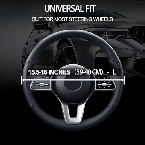 Image of Leather Car Steering Wheel Cover, Non-Slip Car Wheel Cover Protector Breathable Microfiber Leather 15.5 inch-16 inch Large Size for Most Cars,Beige-2