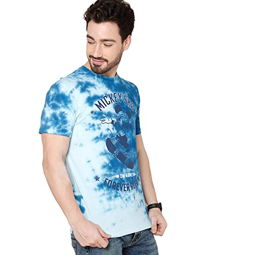 Image of Free Authority Mickey & Friends Printed Regular Fit Blue Cotton Men's T-Shirt