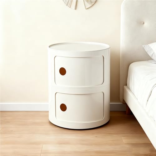 Tables de Chevet pour Adulte Ronde avec Tiroirs, Table D'Appoint Porte Coulissante, Petit Meuble Salle de Bain Salon avec Rangement, Armoire Chambre...