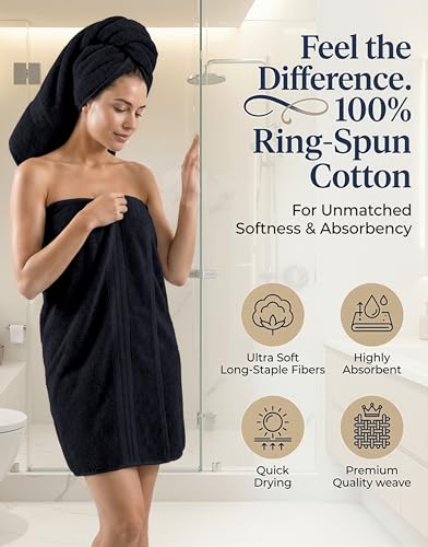 Image of LANE LINEN Bathroom Towels Sets - 24 PCs - 100% Cotton Towels - Absorbent & Quick Drying - 4 Bath, 4 Fingertip, 6 Hand Towel, 8 Washcloth, 2 Bath Sheet - Housewarming Essentials - Black Towels
