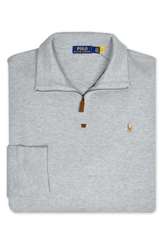 Polo Ralph Lauren Men's Half Zip French Rib Cotton Pullover Sweater, Heather Light Grey, XL