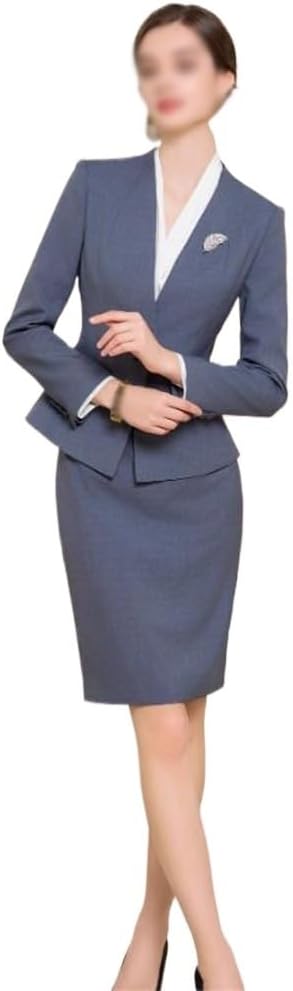 Blues Gray a Grain Button Administrative Suit Women's Autumn Women's Professional Suit Work Clothes