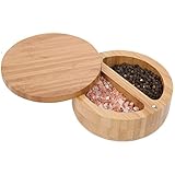 Lily's Home 2-in-1 Round Bamboo Container, Divided Spice Holder, Salt and Pepper Wooden Box with Magnetic Lock