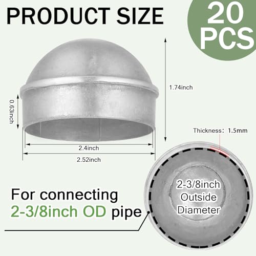 Image of Yaocom 20 Pcs 2-3 /8 inch Chain Link Fence Post Cap Round Dome External Post Caps Aluminum Chain Link Only Use for Outside Diameter Outdoor Fence Parts, Silver