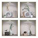 IARTTOP 3D Vase Art Magic Wall Decal, Elegant White Vases Wall Sticker, Vintage Green Plants Decals for Dining Room Bedroom, Creative DIY Botanical Living Room Wall Art Mural, Set of 4 (12”x12”)