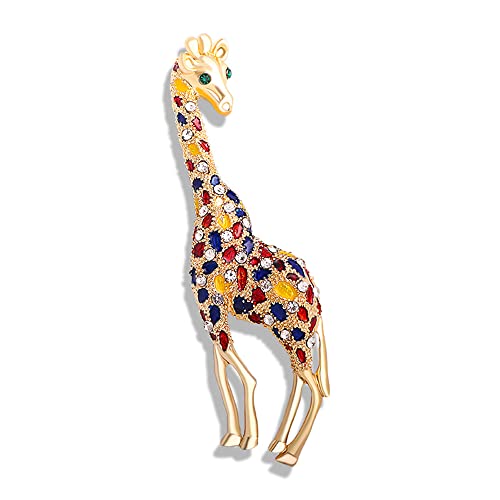 Image of Rhinestone Colorful Giraffe Brooch Pin for Women Girls Unisex Gold-Toned Fashion Crystal Big Animal Brooches Lapel Pins Cute Dress Accessories Birthday Easter JewelrySouvenir for Pet Lover