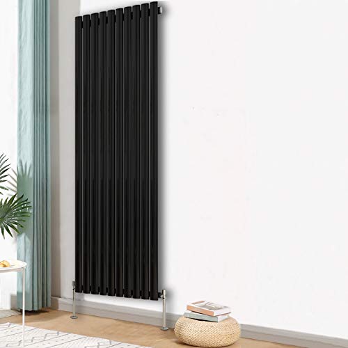 Blümme Vertical Oval Column Single Panel Radiator Black 1800x590mm