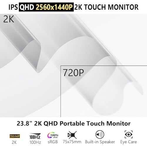 Image of Prechen 23.8 Inch 2K 100Hz Large Portable Touchscreen Monitor 100% sRGB IPS Portable Touch Display QHD w /90 Adjustable Stand USB-C HDMI Laptop Monitor Desktop 2560X1440