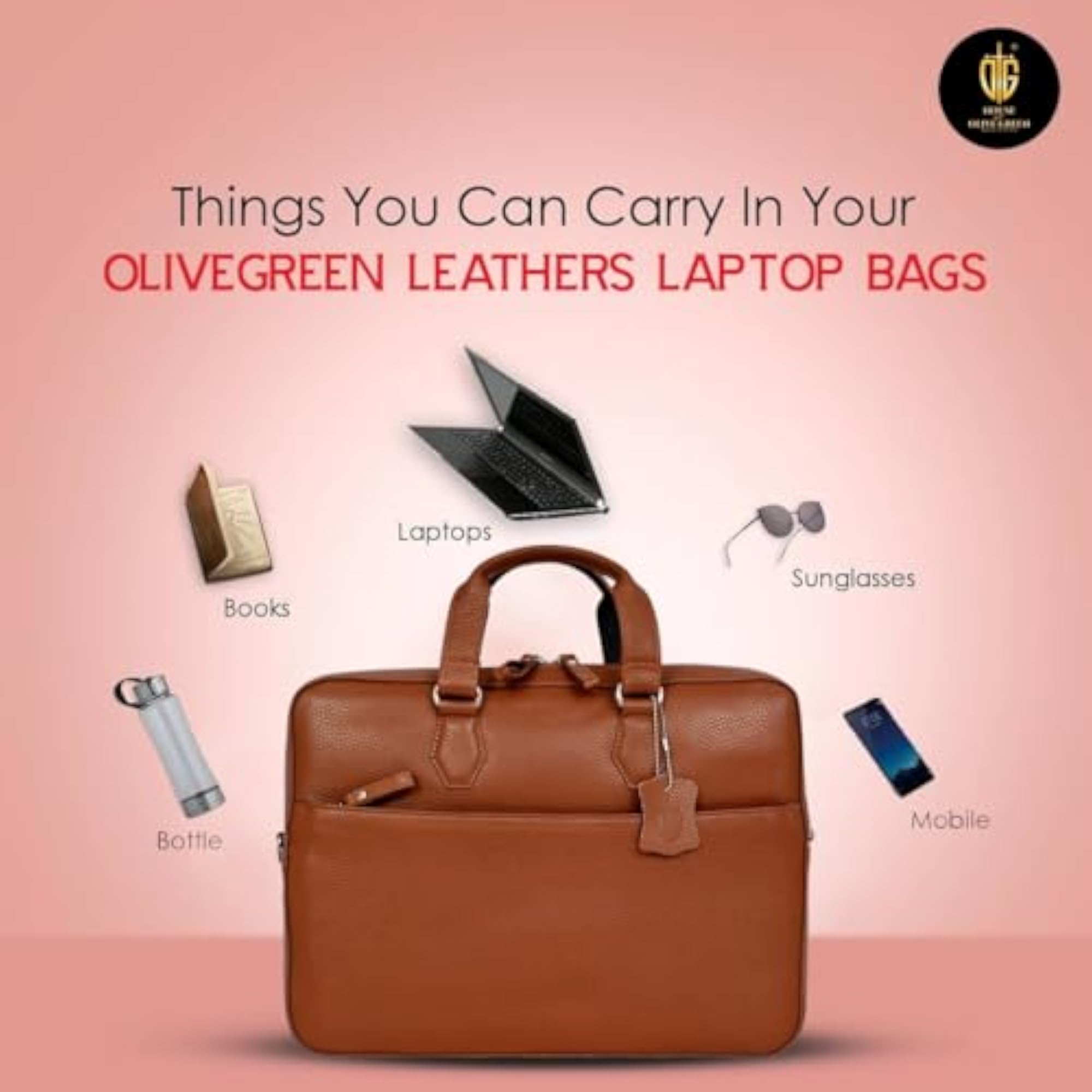 Genuine Leather Laptop Bag for Men, 15.6 inch